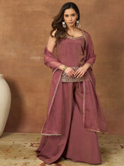 Women Ethnic Motifs Embroidered Regular Mirror Work Kurti with Sharara & With Dupatta