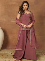 Women Ethnic Motifs Embroidered Regular Mirror Work Kurti with Sharara & With Dupatta