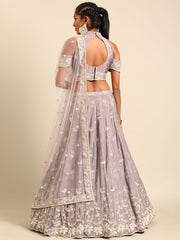 Mauve Pure Georgette Sequins with heavy Zarkan embroidery Semi-Stitched Lehenga choli & Dupatta