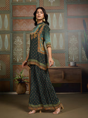 Ethnic Motifs Printed & Embroidered Top With Palazzo Co-Ords