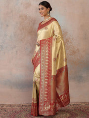 Ethnic Motifs Zari Silk Blend Heavy Work Kanjeevaram Saree
