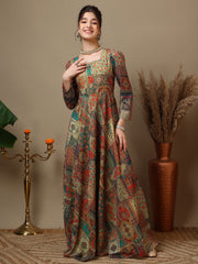 Girls Ethnic Motifs Printed Square Neck Ethnic Dress