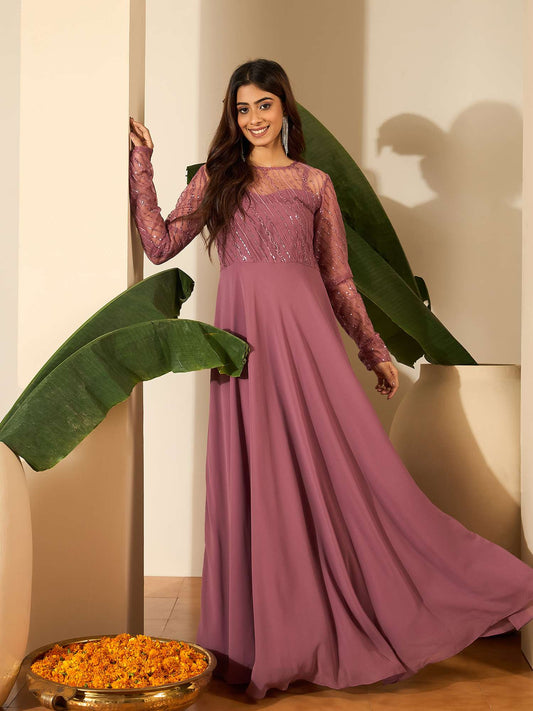 Women Embellished Sequined Maxi Ethnic Dress