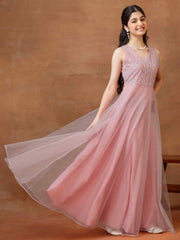 Embroidered V-Neck Maxi Ethnic Dresses
