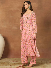 Women Floral Printed Regular Thread Work Kurta with Trousers