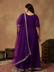 Plus Size Floral Embroidered Yoke Design Sequinned Anarkali Kurta With Dupatta