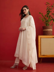 Women Floral Embroidered Regular Thread Work Pure Cotton Kurta & Trousers & Dupatta