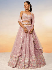 Rose gold Chiffon Sequins and thread embroidery Semi-Stitched Lehenga choli & Dupatta