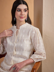 Off White Mandarin Collar Ethnic Tunic