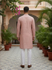 Striped Mandarin Collar Kurta & Trousers