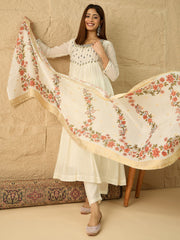 Women Floral Embroidered Empire Thread Work Kurta with Trousers & With Dupatta