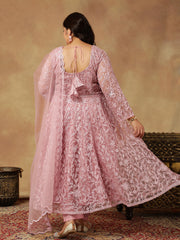 Floral Embroidered Regular Thread Work Anarkali Kurta With Trousers & Dupatta