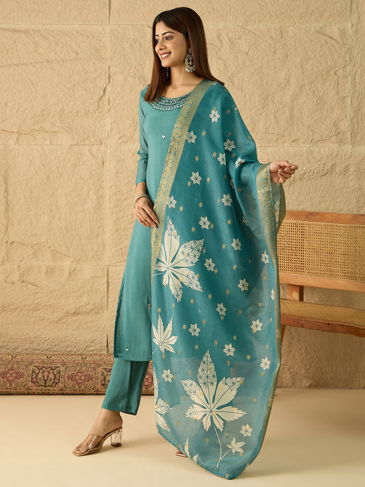 Women Ethnic Motifs Embroidered Regular Mirror Work Kurta with Trousers & With Dupatta