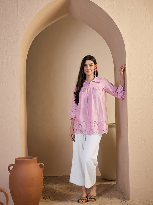 Shirt Collar Embroidered Tunic