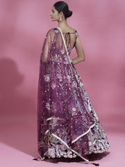 Burgundy Net Sequinse Work Semi-Stitched Lehenga & Unstitched Blouse with Dupatta