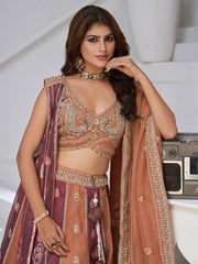 Two Shades of Elegance Rust & Dark Rust Double Dupatta Lehenga
