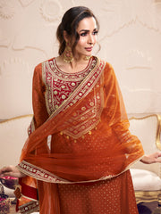 Malaika Arora Women Floral Embroidered Regular Thread Work Kurta with Trousers & With Dupatta