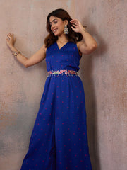 Royal Blue Printed Basic Jumpsuit