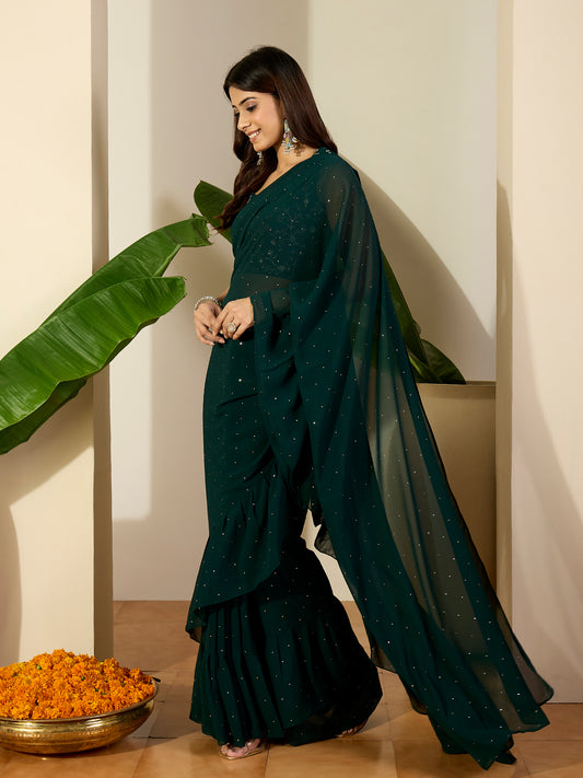 Embellished Sequinned Saree With Blouse Piece