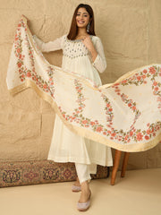 Floral Embroidered Empire Thread Work Kurta with Trousers & With Dupatta