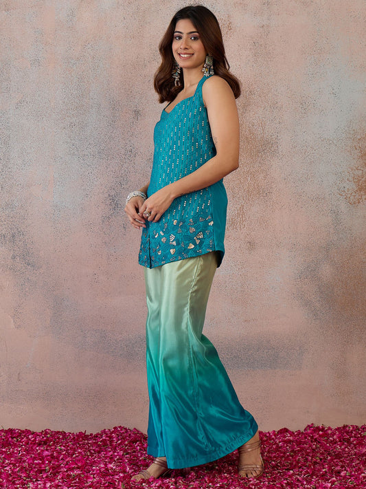 Organza Embellished Tunic with Palazzos