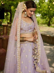 Mauve colour Chinnon Sequinse embroidery Semi-Stitched Lehenga choli and Dupatta