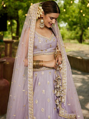 Mauve colour Chinnon Sequinse embroidery Semi-Stitched Lehenga choli and Dupatta