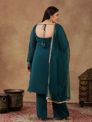 Women Ethnic Motifs Embroidered Regular Thread Work Kurta with Palazzos & With Dupatta