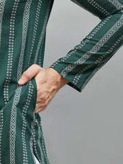Woven Design Striped Mandarin Collar Knee Length Straight Kurtas