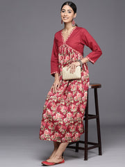 Floral Printed Cotton A-line Midi Dress