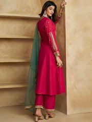 Paisley Yoke Design Regular Pure Silk Kurta with Palazzos & Dupatta