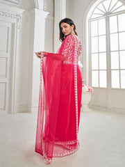Magenta Floral Embroidered Net Saree
