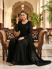 Black Chinon Party Wear Sharara Suit