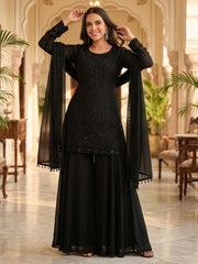Black Chinon Party Wear Sharara Suit