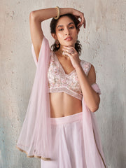 Pink Georgette Khatli Work Lehenga Set