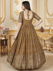 Gold Metallic Foil Work Embellished Anarkali Gown And Dupatta