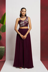 Wine Khatli Work Party Wear Sharara Suit