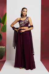 Wine Khatli Work Party Wear Sharara Suit