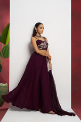 Wine Khatli Work Party Wear Sharara Suit