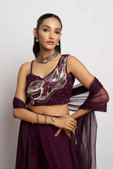 Wine Khatli Work Party Wear Sharara Suit