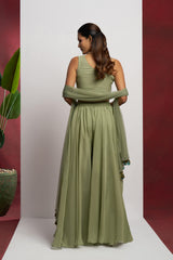 Green Khatli Work Party Wear Sharara Suit