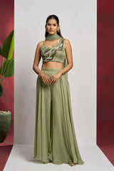 Green Khatli Work Party Wear Sharara Suit
