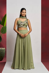 Green Khatli Work Party Wear Sharara Suit
