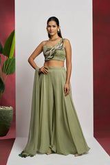 Green Khatli Work Party Wear Sharara Suit
