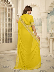 Yellow Embroidered Poly Georgette Saree