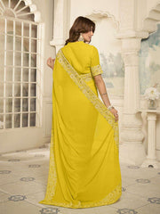 Yellow Embroidered Poly Georgette Saree