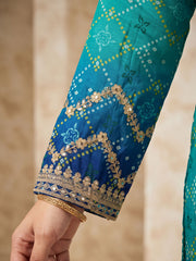 Teal Chinon Heavy Embroiderd Kalidar Palazzo Suit