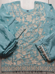 Premium Chinnon Blue Beads Embroidered Sharara Suit
