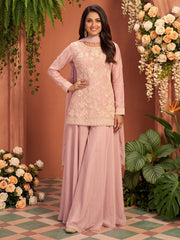 Premium Chinnon Pink Beads Embroidered Sharara Suit