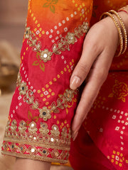 Yellow Chinon Heavy Embroiderd Kalidar Palazzo Suit